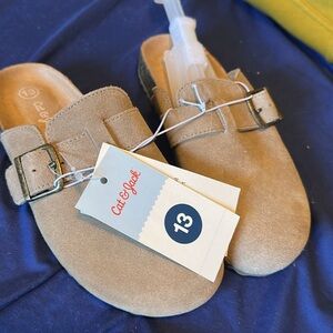 Cat & Jack Kids Tan Suede Slip-On Buckle Clogs